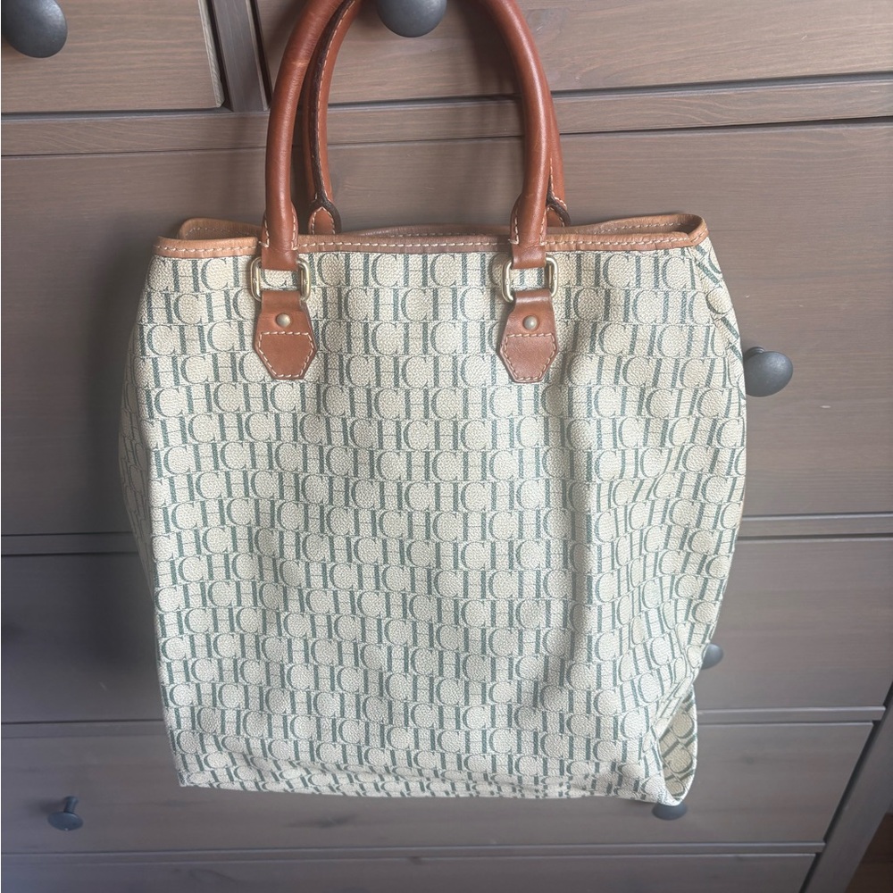 Carolina Herrera Logo Patterned Beige and Brown Tote Bag